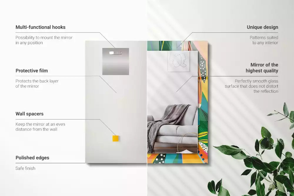 Négyszögletes díszes tükör Színes absztrakt minta