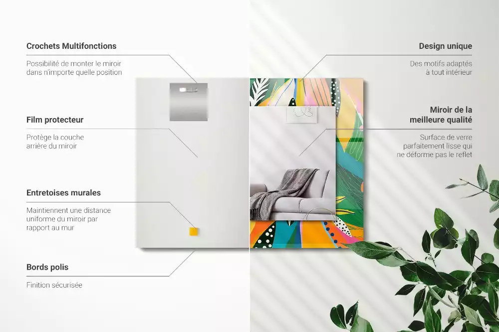 Négyszögletes díszes tükör Színes absztrakt minta