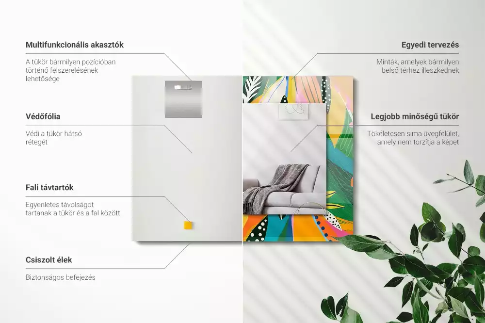 Négyszögletes díszes tükör Színes absztrakt minta