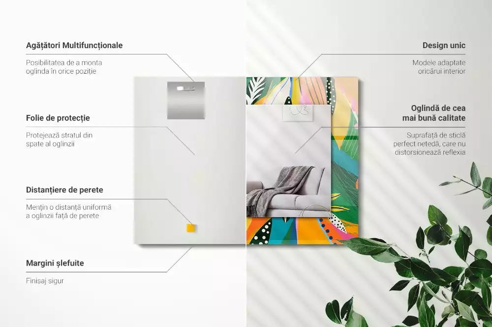 Négyszögletes díszes tükör Színes absztrakt minta