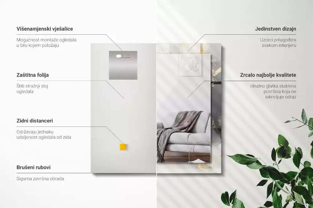 Négyszögletes díszes tükör Absztrakt modern művészet