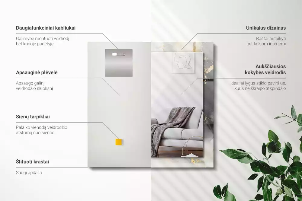 Négyszögletes díszes tükör Absztrakt modern művészet