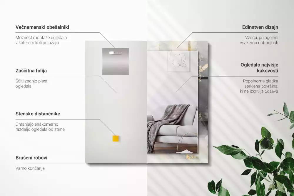 Négyszögletes díszes tükör Absztrakt modern művészet