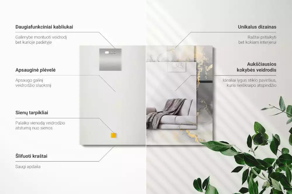 Négyszögletes díszes tükör Absztrakt modern művészet