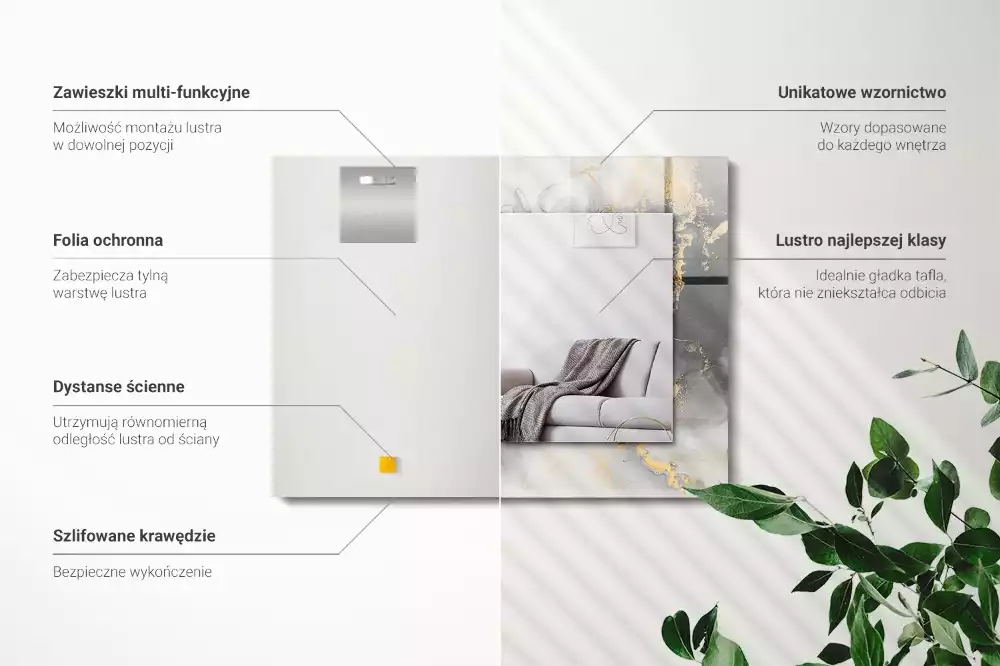 Négyszögletes díszes tükör Absztrakt modern művészet