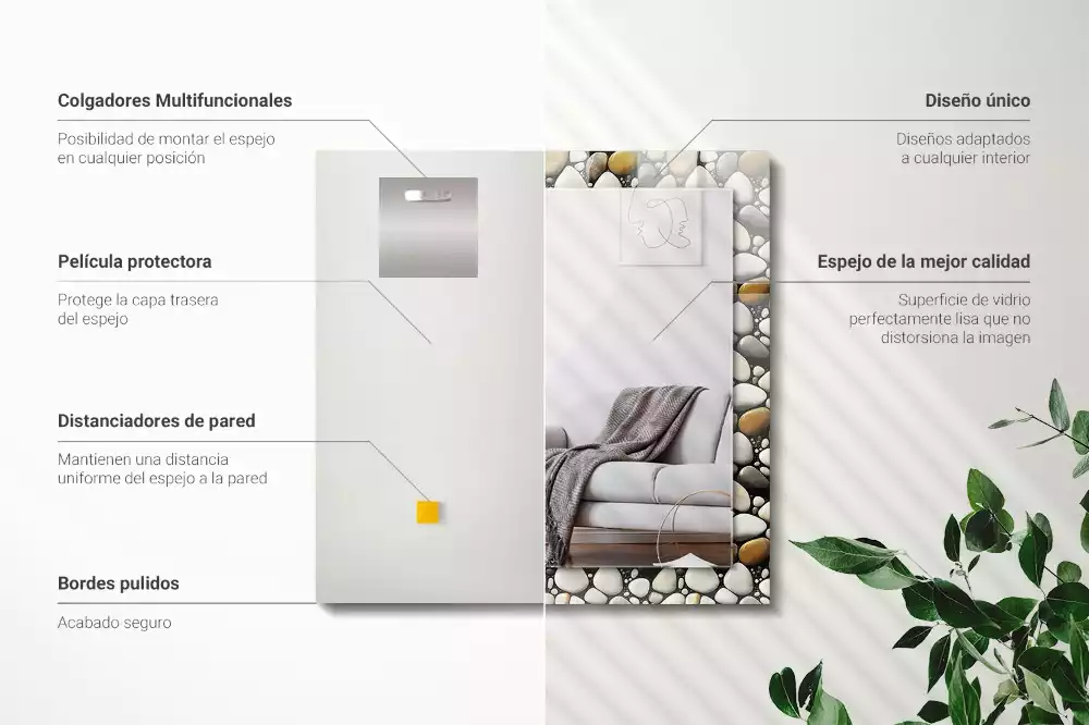 Négyszögletes díszes tükör Kövek mintás textúra