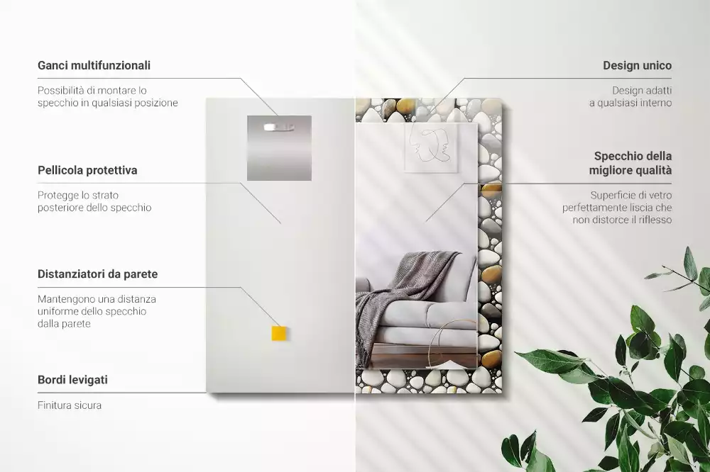 Négyszögletes díszes tükör Kövek mintás textúra