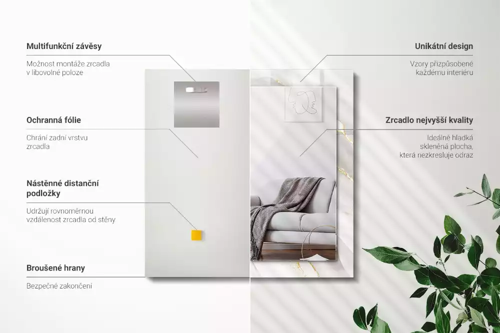 Négyszögletes díszes tükör Szürke márvány