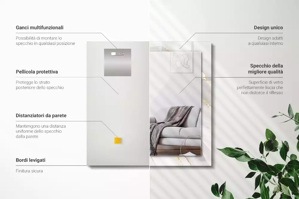 Négyszögletes díszes tükör Szürke márvány