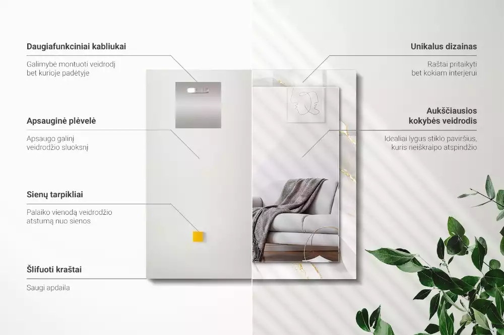 Négyszögletes díszes tükör Szürke márvány