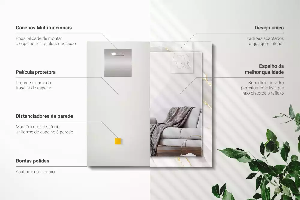 Négyszögletes díszes tükör Szürke márvány