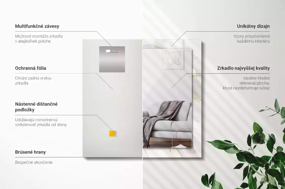 Négyszögletes díszes tükör Szürke márvány