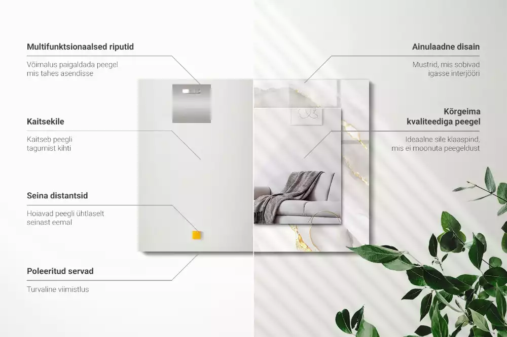 Négyszögletes díszes tükör Szürke márvány