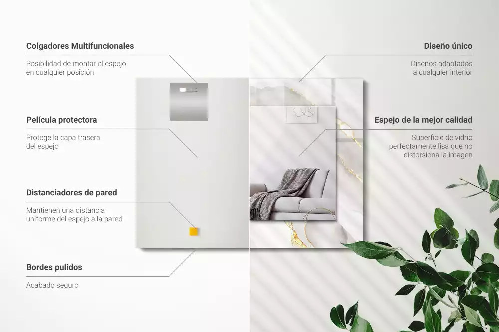 Négyszögletes díszes tükör Szürke márvány