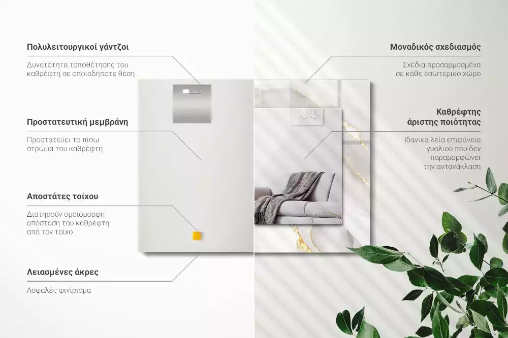 Négyszögletes díszes tükör Szürke márvány