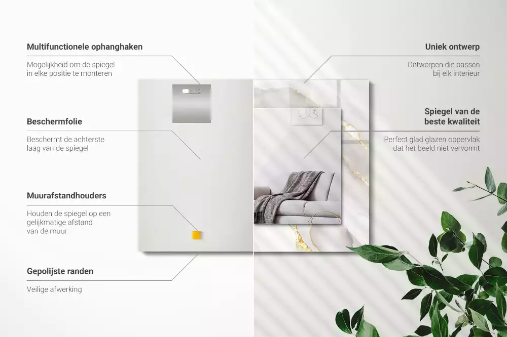 Négyszögletes díszes tükör Szürke márvány