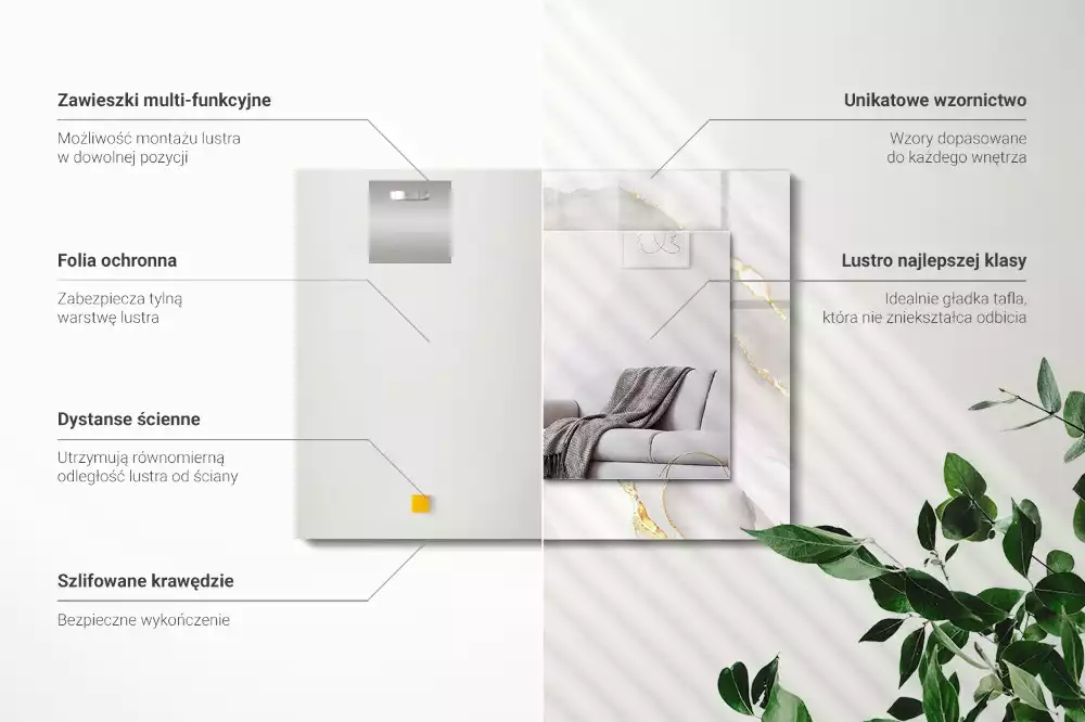 Négyszögletes díszes tükör Szürke márvány