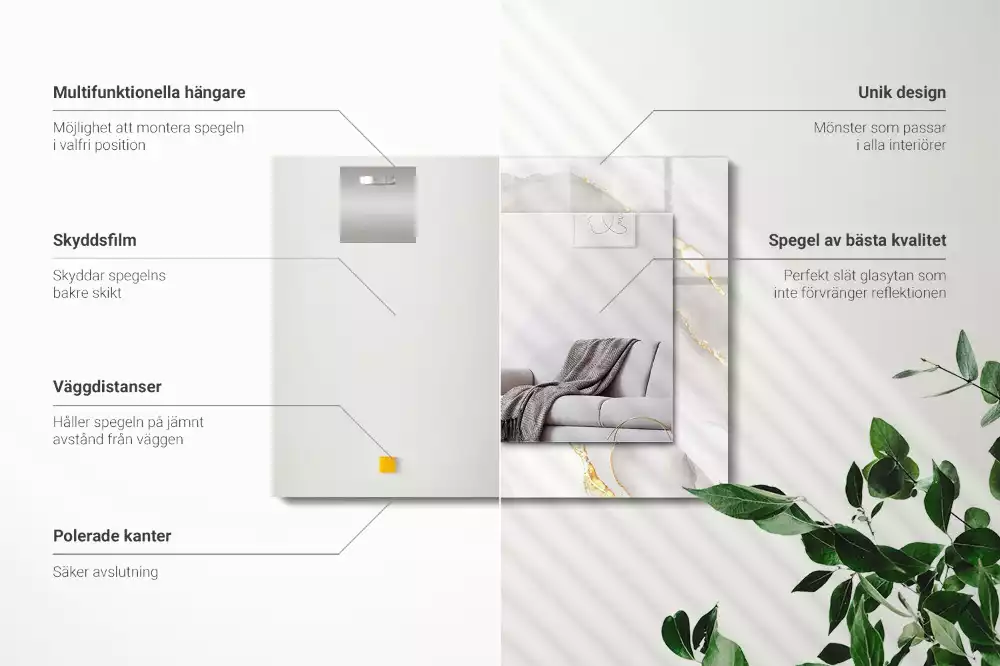 Négyszögletes díszes tükör Szürke márvány