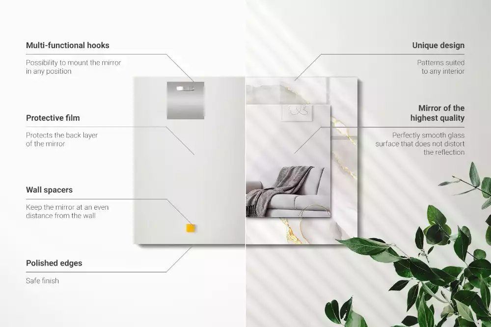 Négyszögletes díszes tükör Szürke márvány