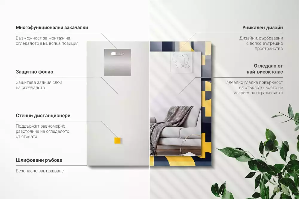 Négyszögletes díszes tükör Absztrakt geometrikus minta