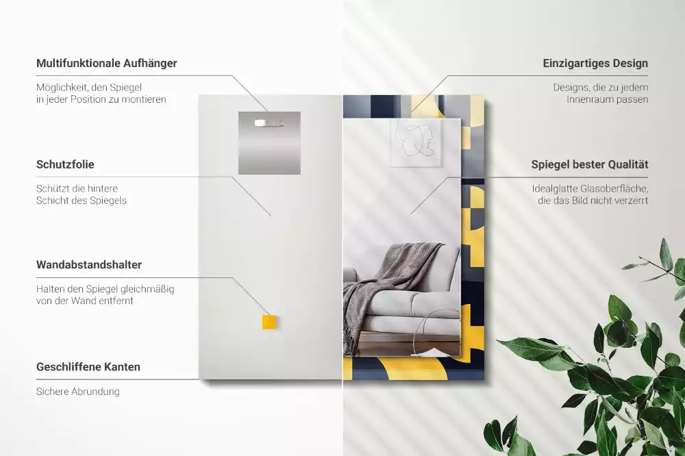 Négyszögletes díszes tükör Absztrakt geometrikus minta