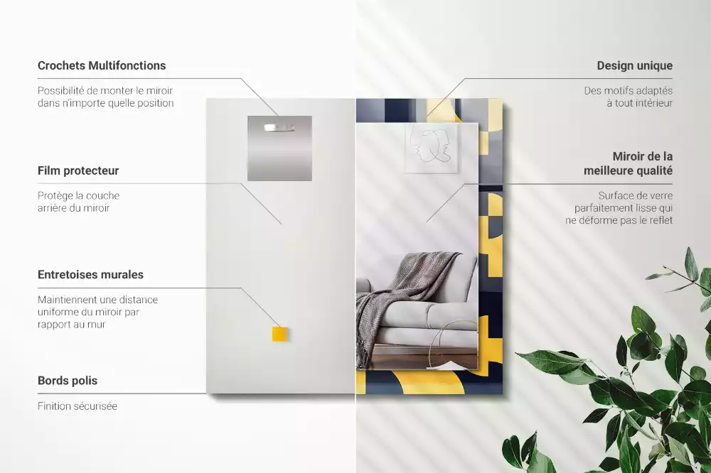 Négyszögletes díszes tükör Absztrakt geometrikus minta