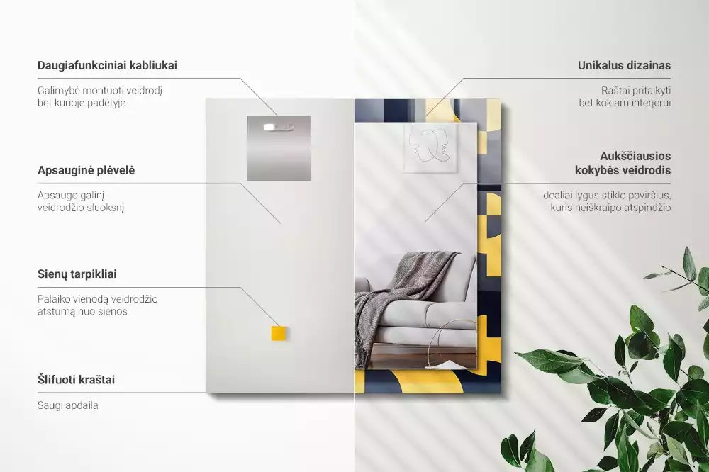 Négyszögletes díszes tükör Absztrakt geometrikus minta