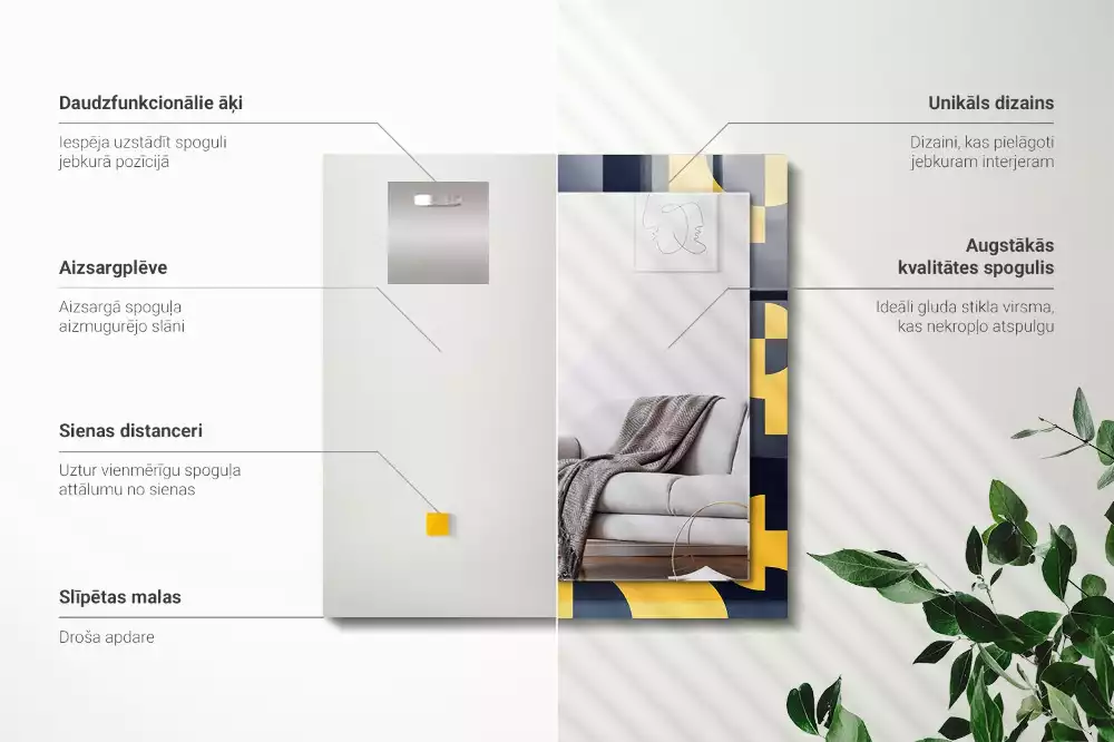 Négyszögletes díszes tükör Absztrakt geometrikus minta