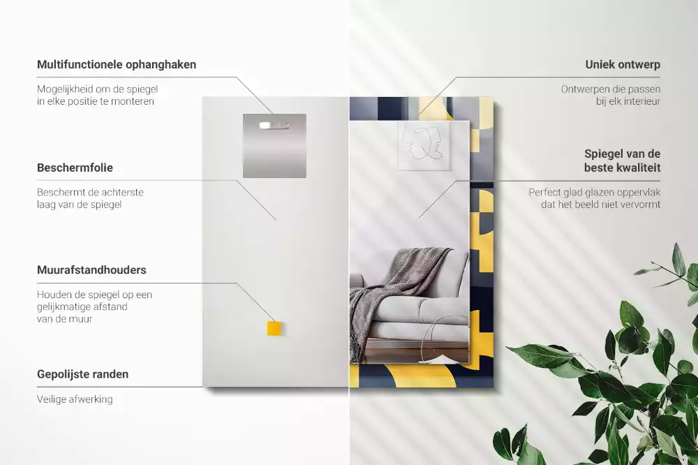 Négyszögletes díszes tükör Absztrakt geometrikus minta