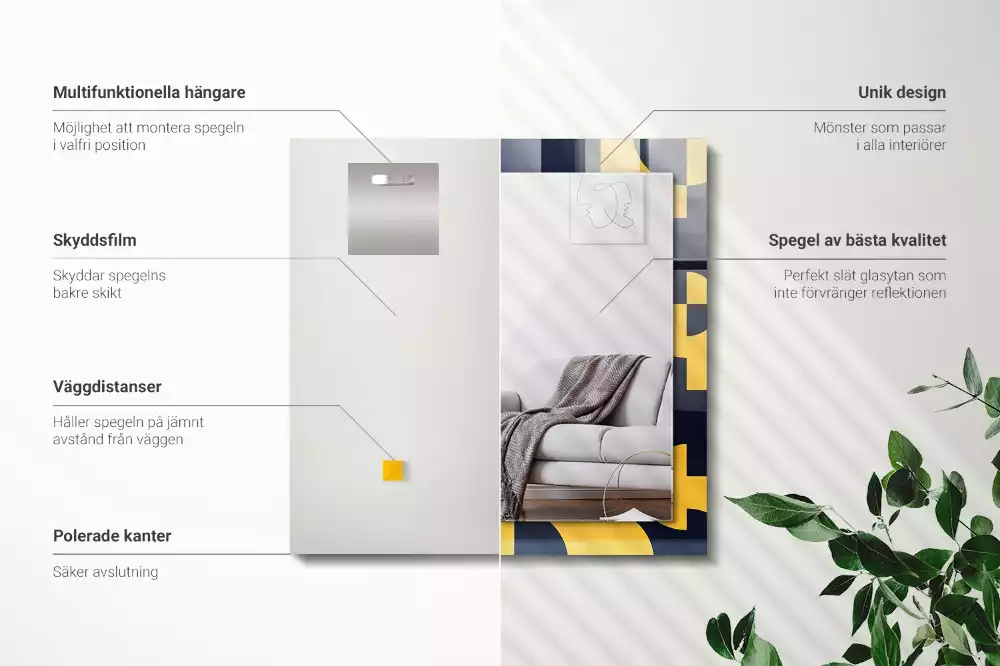 Négyszögletes díszes tükör Absztrakt geometrikus minta