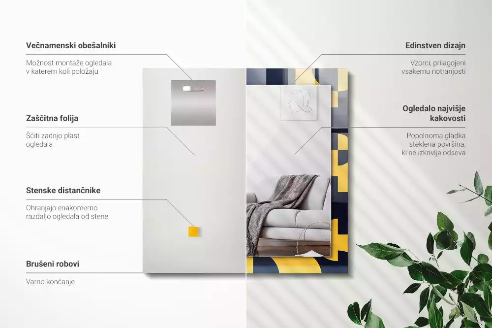 Négyszögletes díszes tükör Absztrakt geometrikus minta