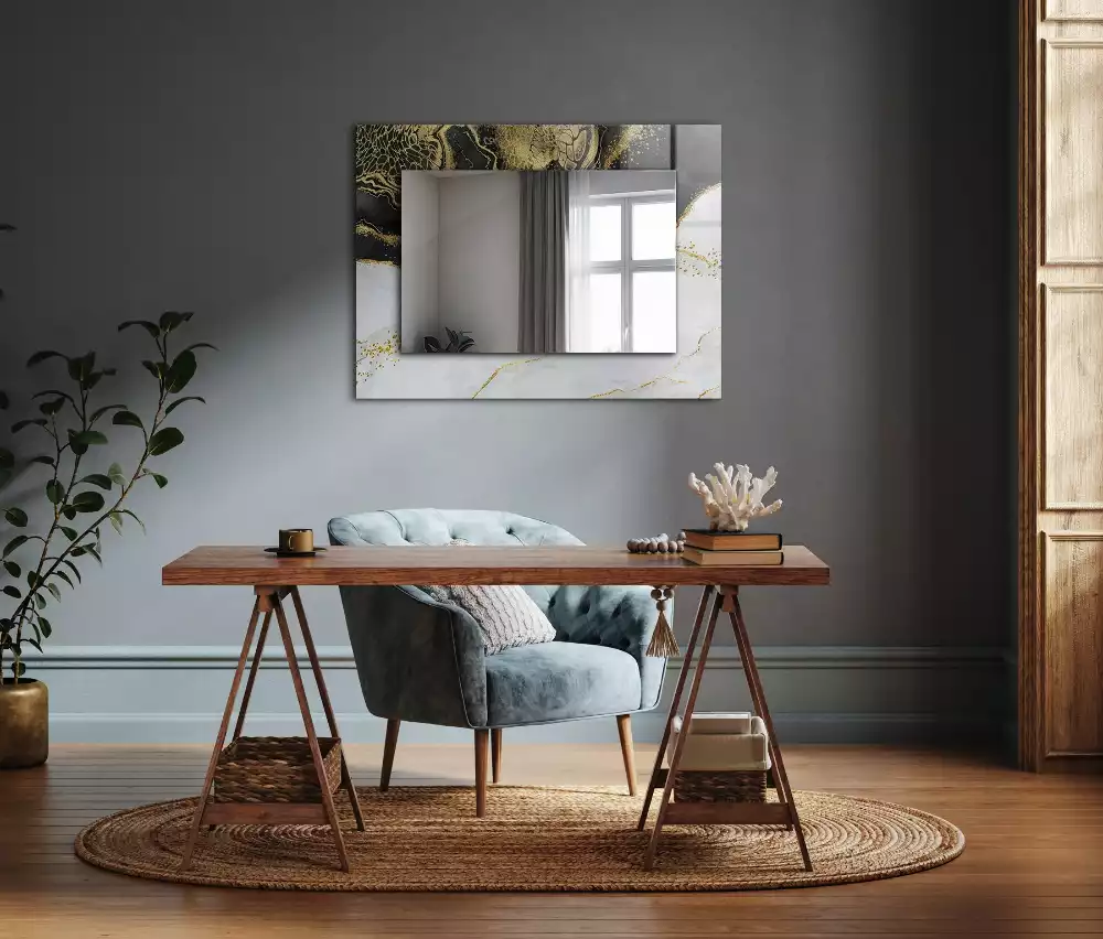 Négyszögletes díszes tükör Absztrakt arany művészet