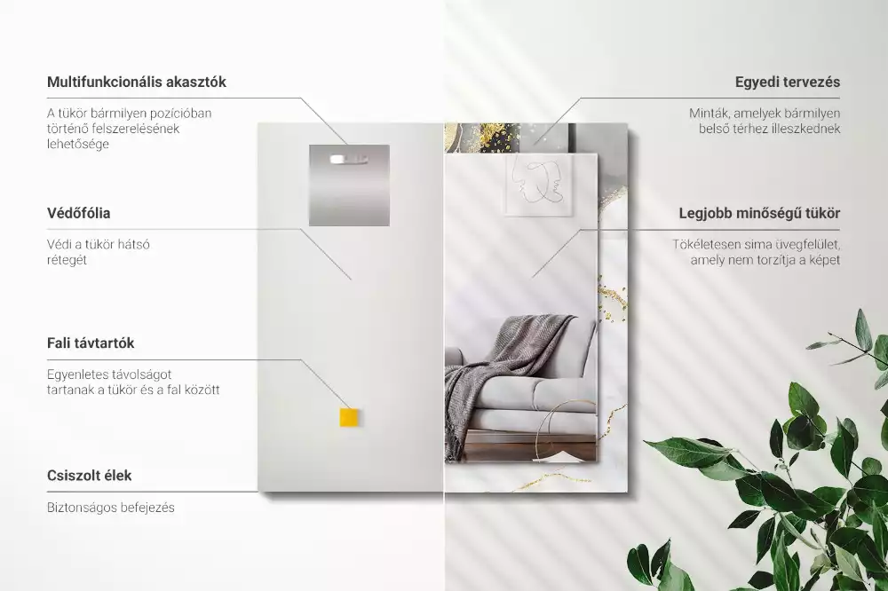 Négyszögletes díszes tükör Absztrakt arany művészet