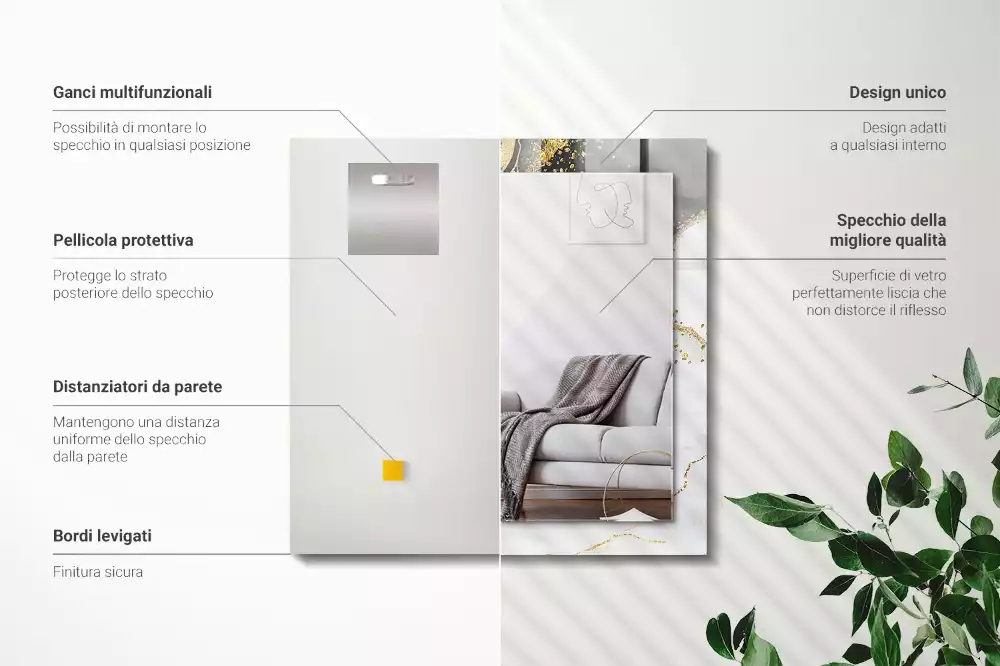 Négyszögletes díszes tükör Absztrakt arany művészet