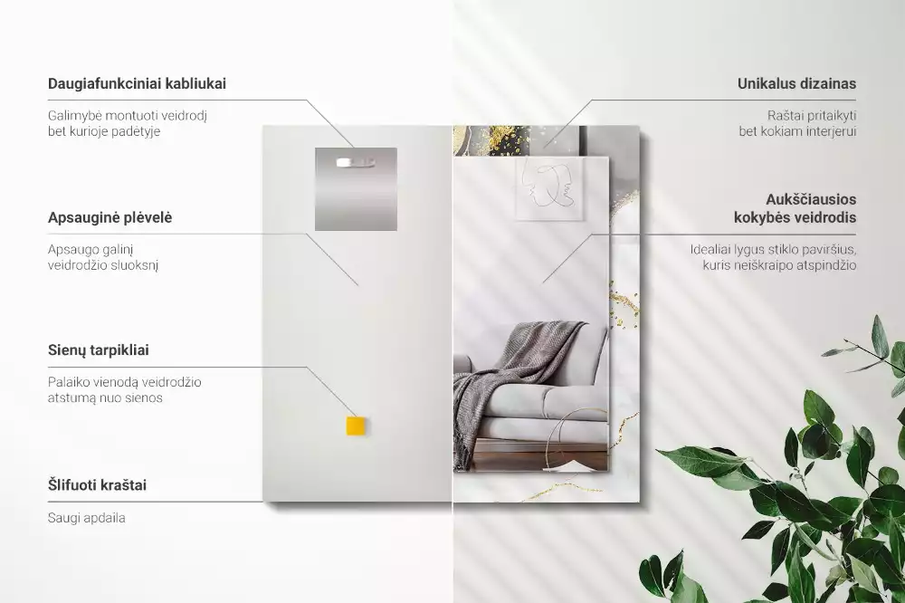 Négyszögletes díszes tükör Absztrakt arany művészet