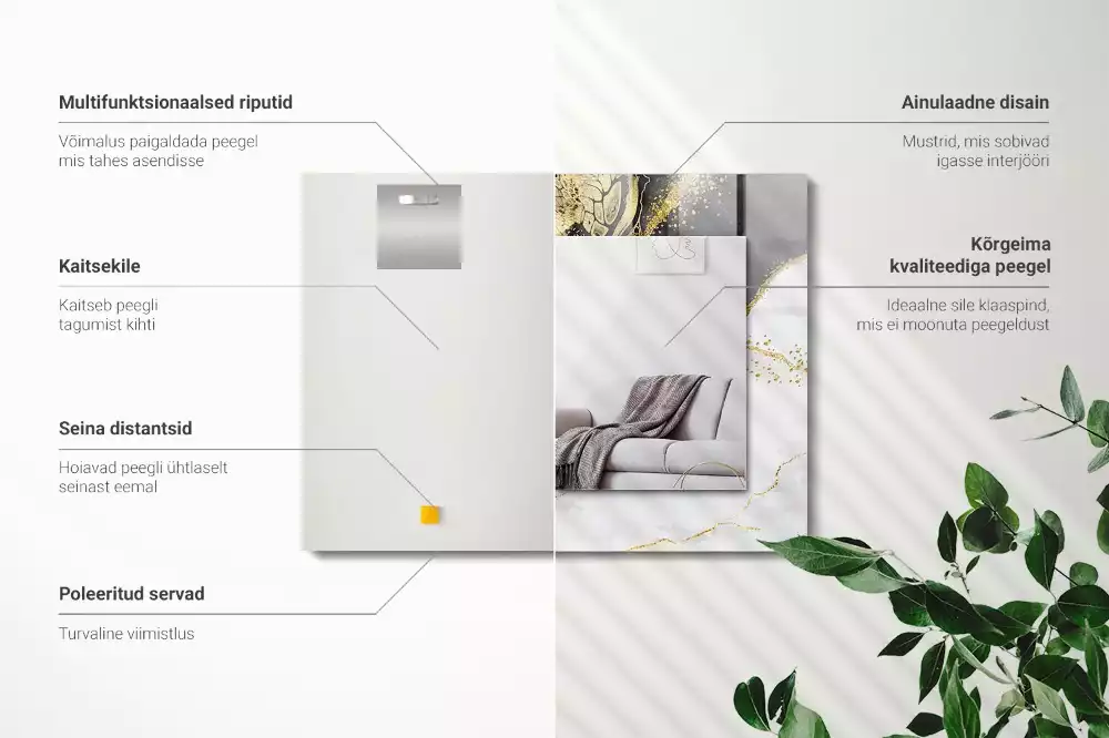 Négyszögletes díszes tükör Absztrakt arany művészet