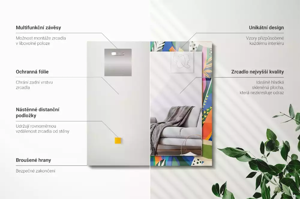 Négyszögletes díszes tükör Színes absztrakt virágok