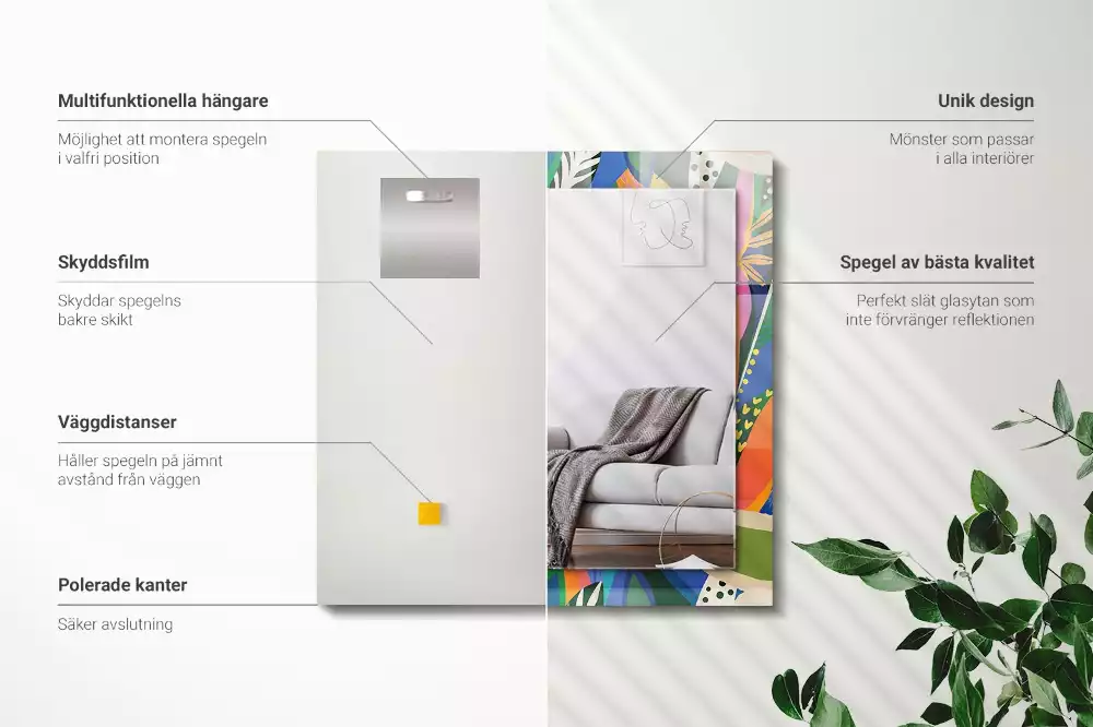 Négyszögletes díszes tükör Színes absztrakt virágok