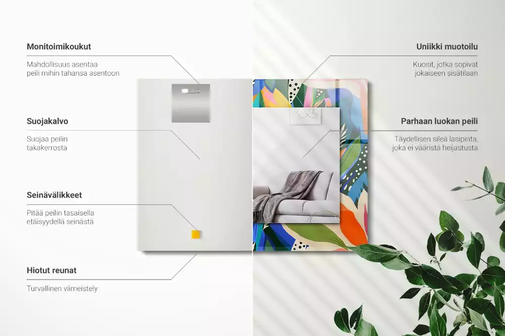 Négyszögletes díszes tükör Színes absztrakt virágok