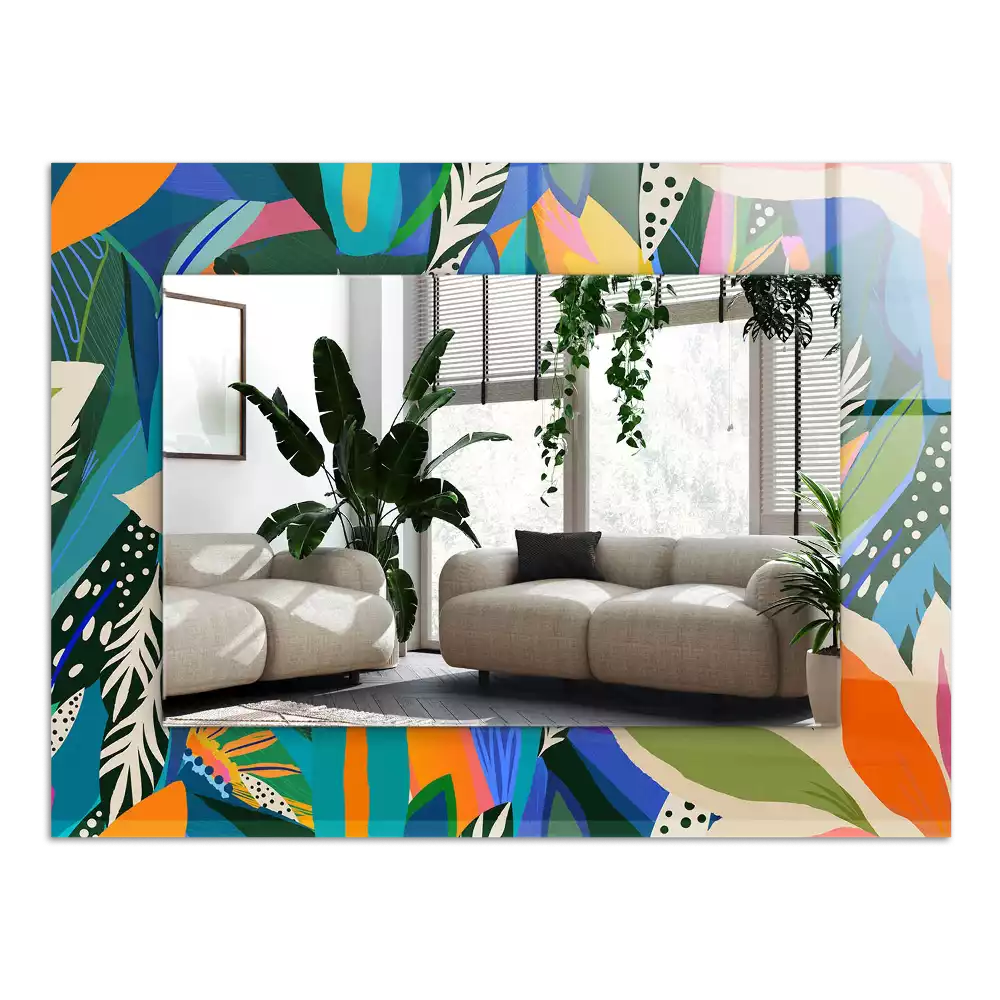 Négyszögletes díszes tükör Színes absztrakt virágok