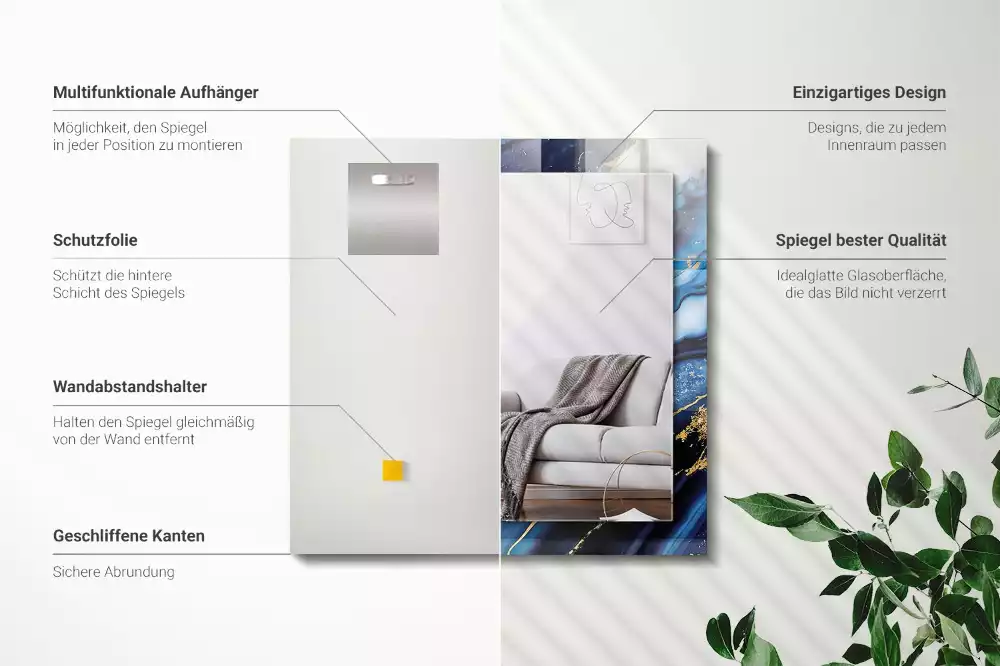 Négyszögletes díszes tükör Absztrakt márvány művészet