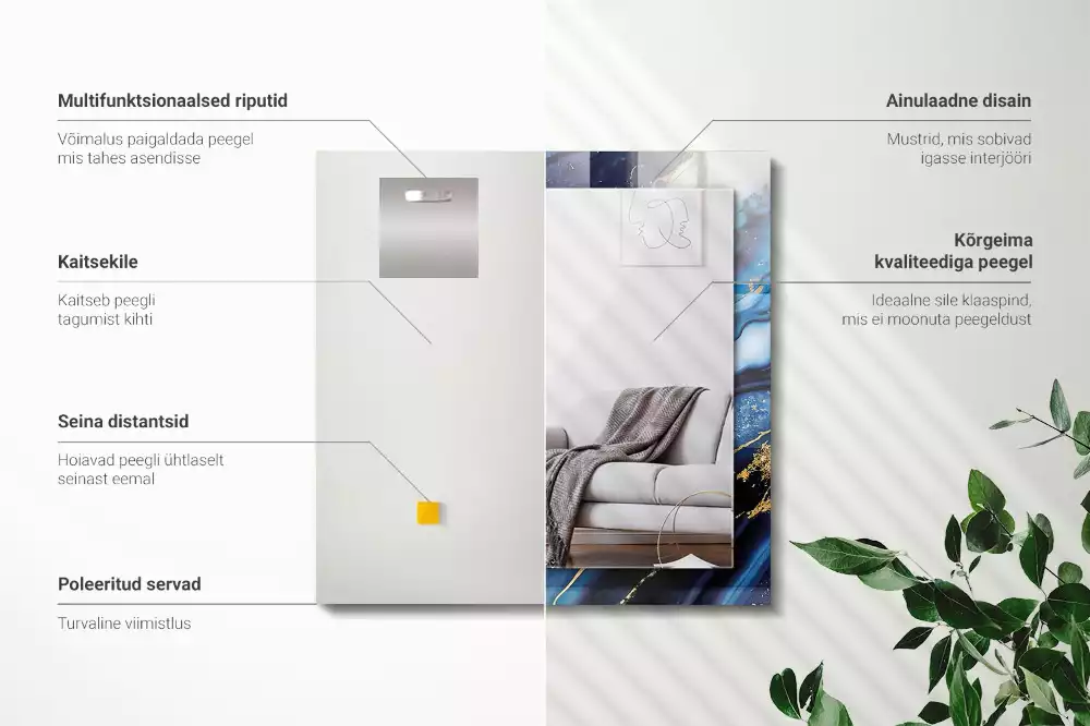 Négyszögletes díszes tükör Absztrakt márvány művészet