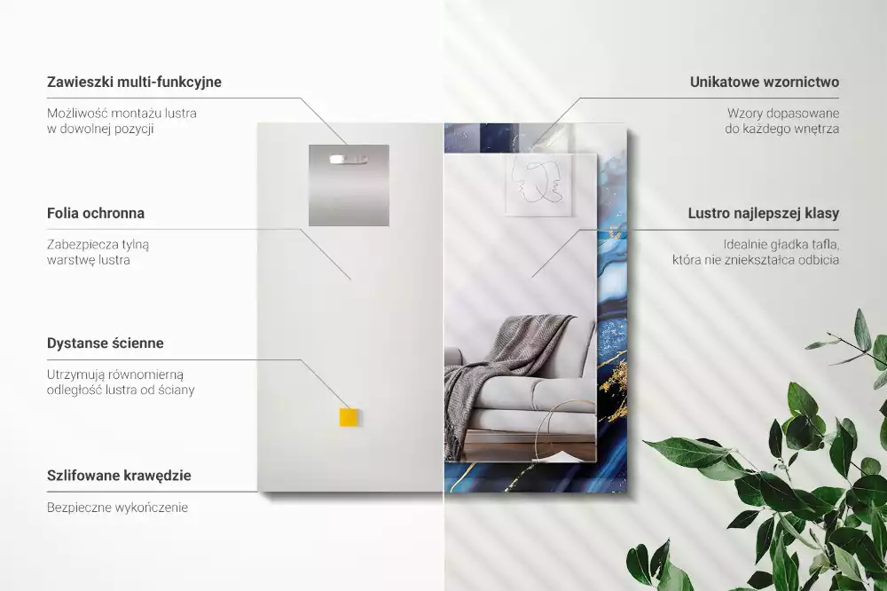 Négyszögletes díszes tükör Absztrakt márvány művészet