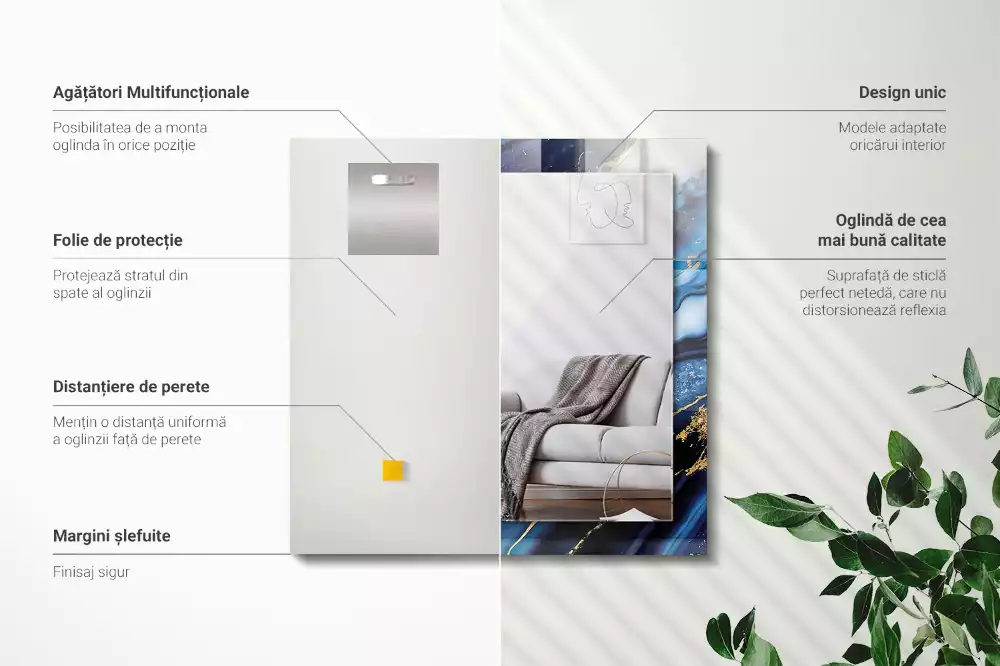 Négyszögletes díszes tükör Absztrakt márvány művészet