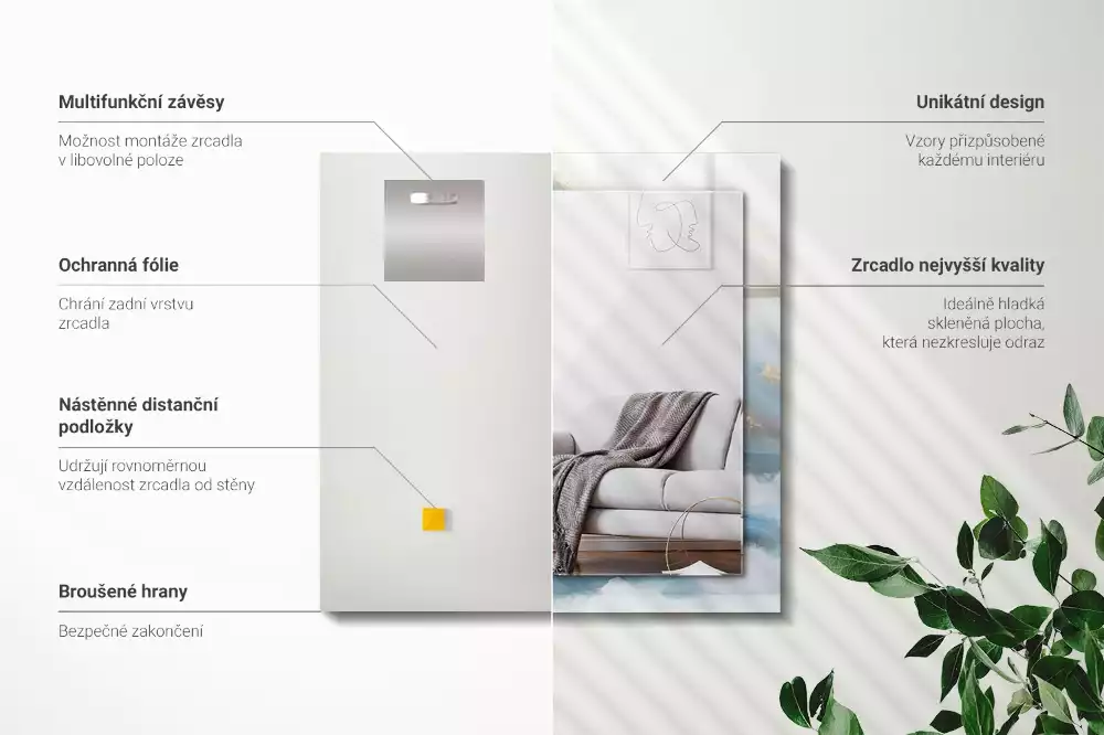 Négyszögletes díszes tükör Hegyek a ködben