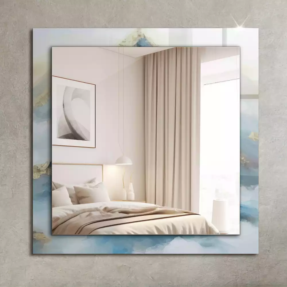 Négyszögletes díszes tükör Hegyek a ködben