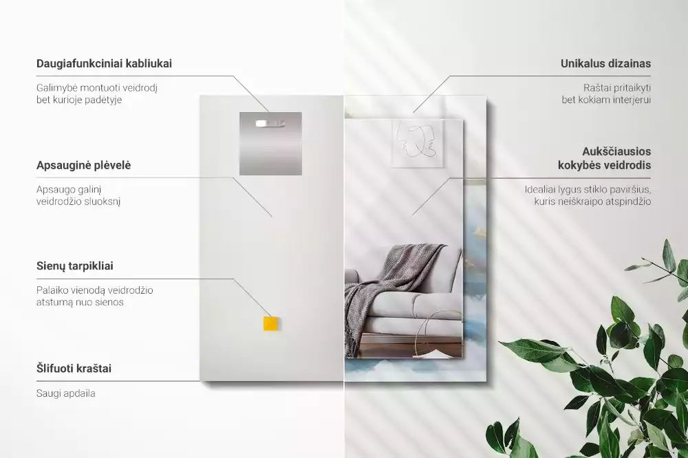 Négyszögletes díszes tükör Hegyek a ködben