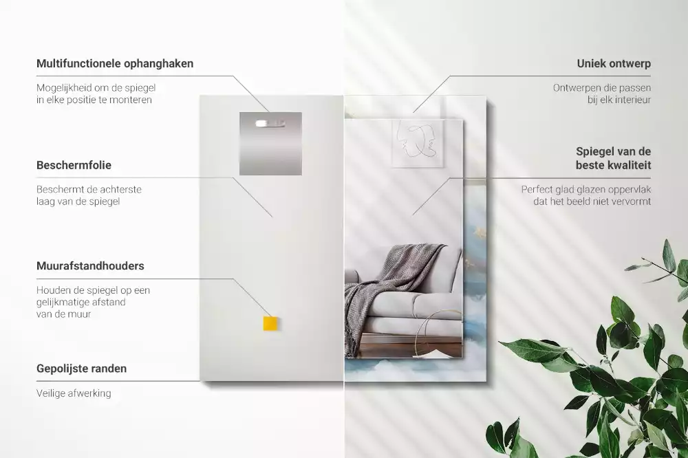 Négyszögletes díszes tükör Hegyek a ködben