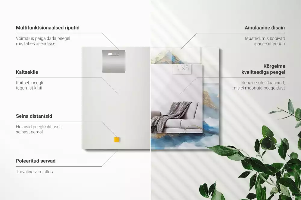 Négyszögletes díszes tükör Hegyek a ködben