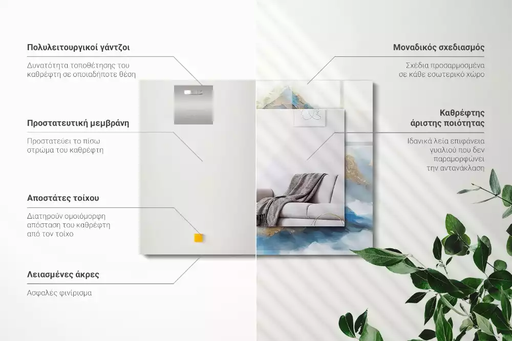 Négyszögletes díszes tükör Hegyek a ködben